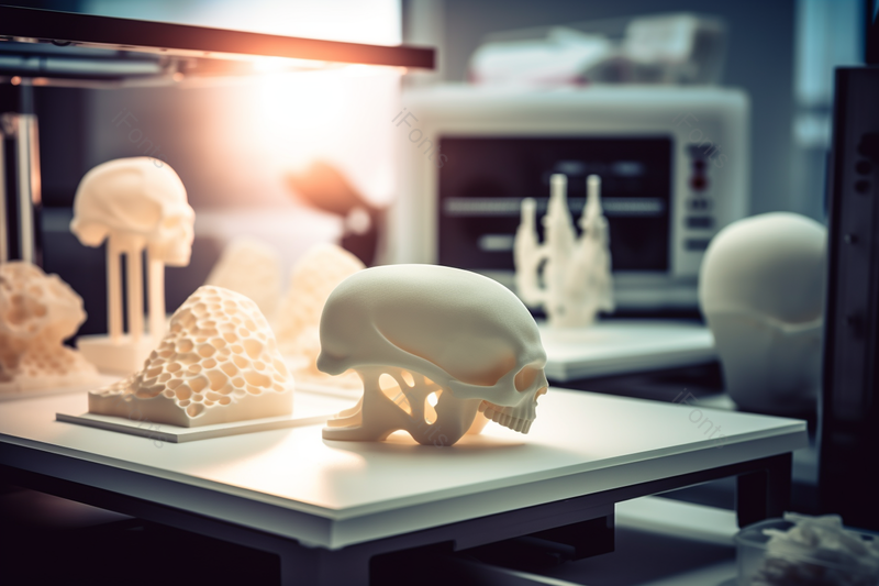 实验室里的3D打印立体人头骨骼模型实拍,高清,摄影图,摄影图片,图片大全,摄影图免费下载